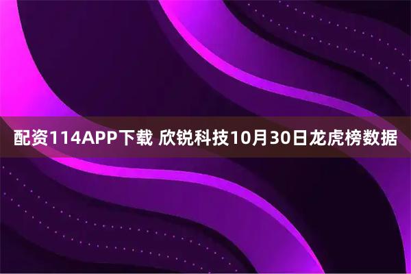 配资114APP下载 欣锐科技10月30日龙虎榜数据